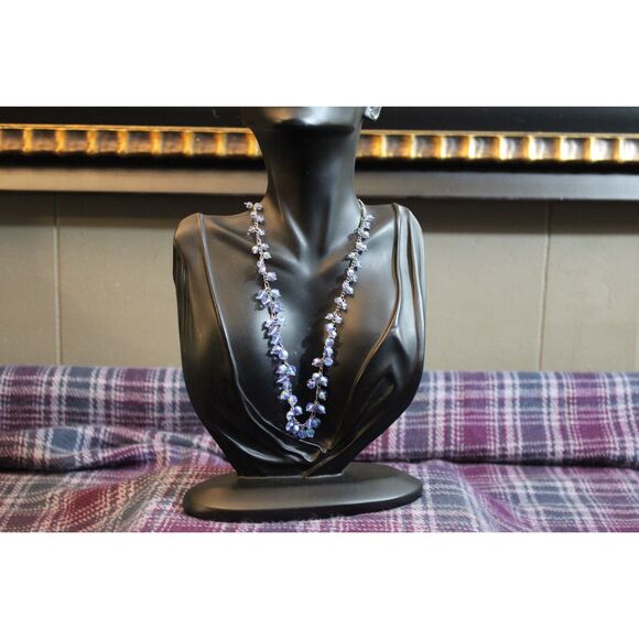 Lia Sophia Blue Aurora Borealis Glass Beaded Dangle Necklace - Picture 6 of 8